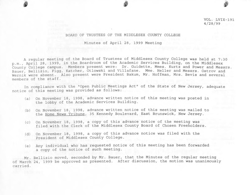 Board of Trustees Meeting Minutes - April 1999 - New Page